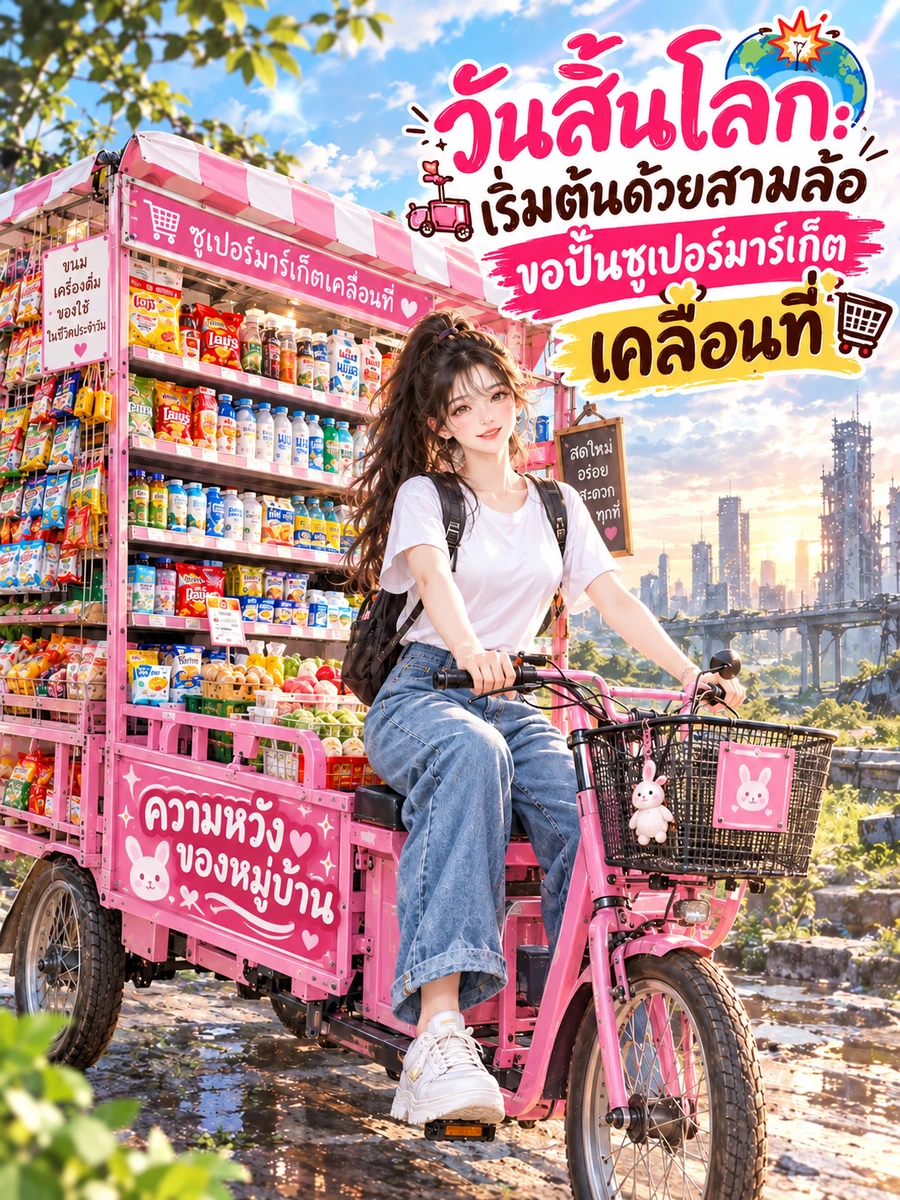 วันสิ้นโลก:เริ่มต้นด้วยรถสามล้อขอปั้นด้วยซูเปอร์มาร์เก็ตเคลื่อนที่