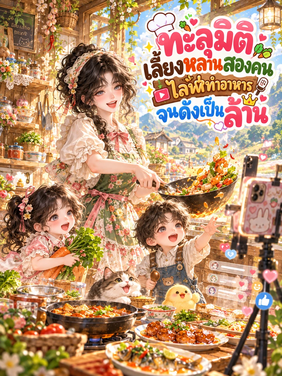 ทะลุมิติเลี้ยงหลานสองคน ไลฟ์ทำอาหารจนดังเป็นล้าน